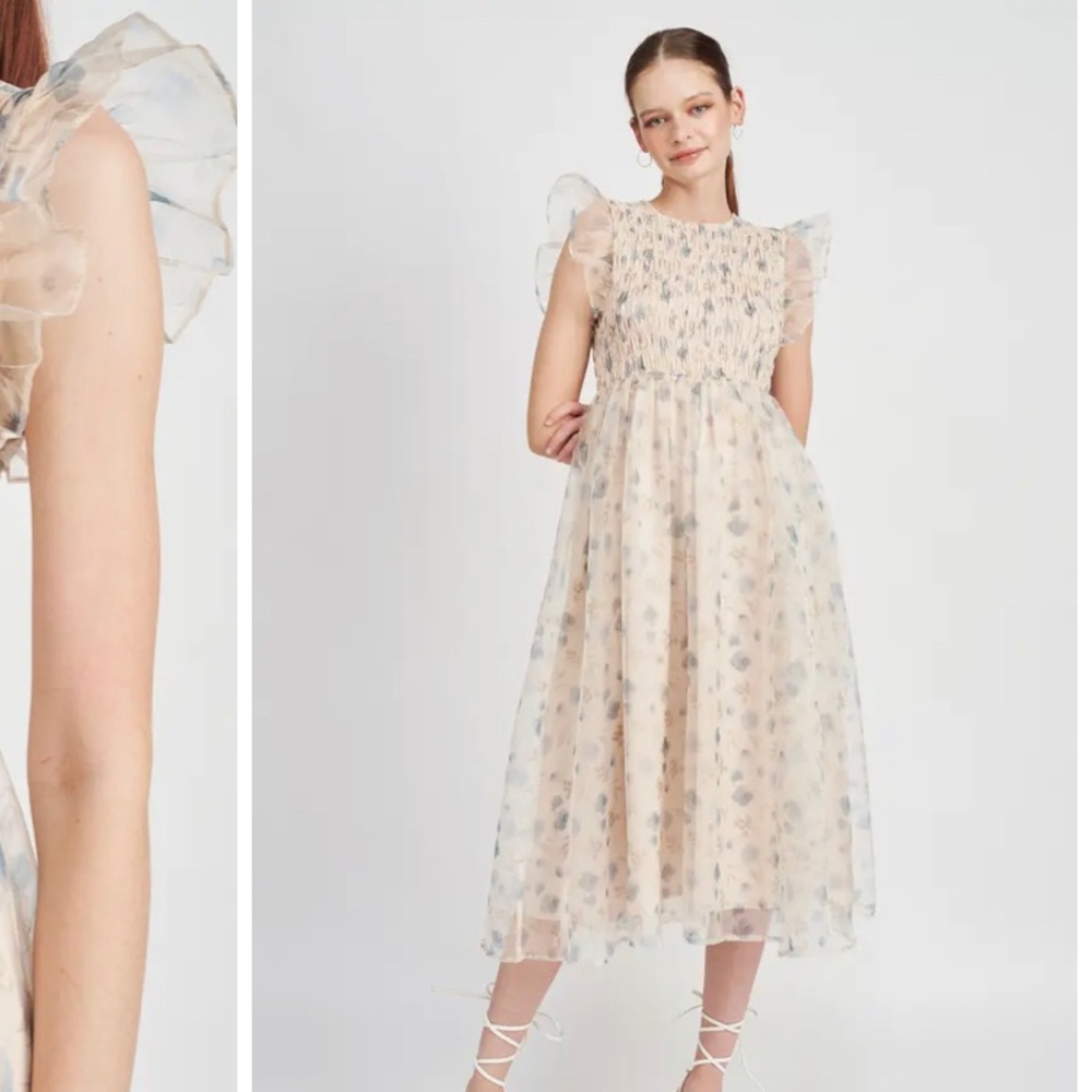 En Saison La Raque Floral Smocked Organza Dress